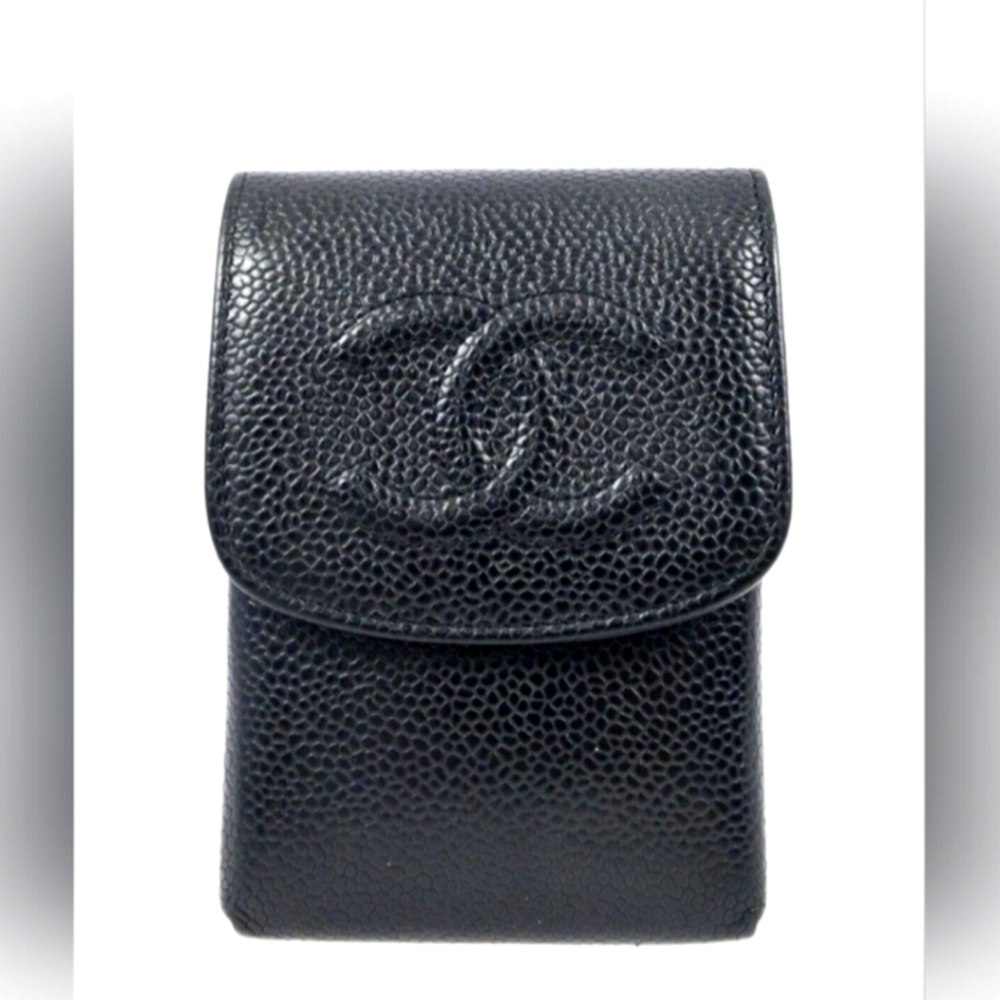 Chanel Black Caviar Multi-use Card Holder, Cigarette Or Lipstick Case Pouch